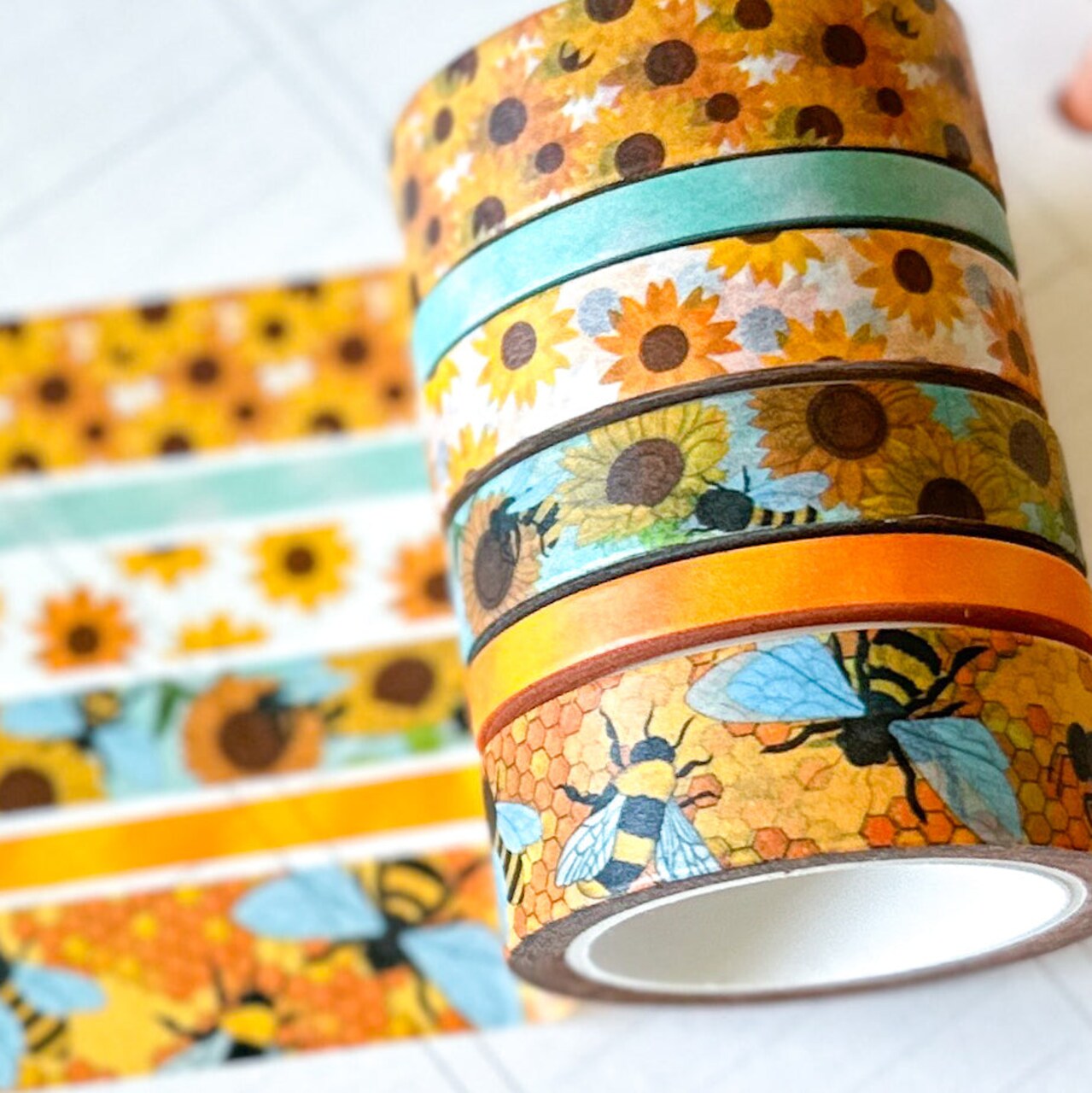 Bees Beehive Sunflowers Yellow Spring Summer Washi Tape Set June 2025 - W133